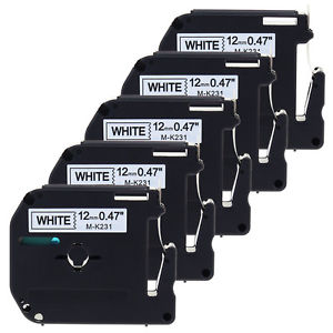 Brother MK-231 MK231 5 PACK COMBO Black on White P-Touch 12mm (0.47") x 8m Label Tape